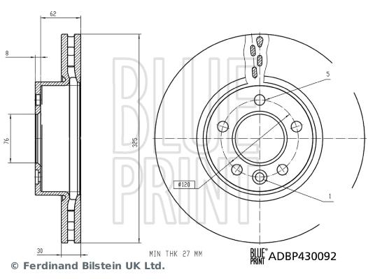 Disque de frein Blue Print ADBP430092 - ventilé de l'intérieur - côté avant_0