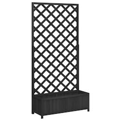 Helloshop26 - Jardinière bac lit surélevé plantes fleurs terrasse jardin avec treillis bois massif de sapin noir 02_0038338 - 3000214212777_0