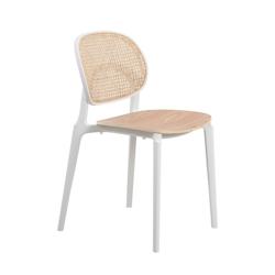 Kosmi Chaise blanche - Assise en bois et dossier en cannage naturel - Blanc_0