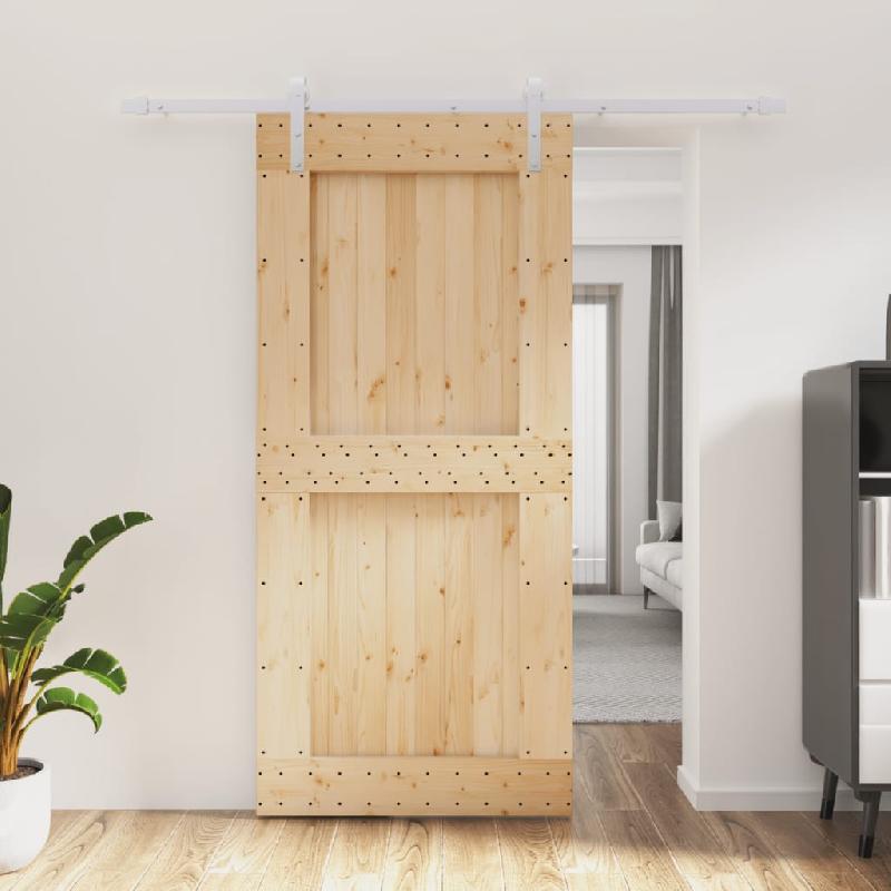 Vidaxl porte coulissante et kit de quincaillerie 95x210 cm pin massif 3203036_0