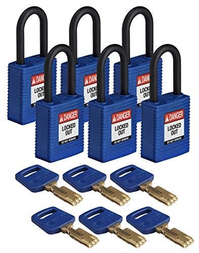 BRADY (NYL-BLU-38PL-KD6PK) - Cadenas de condamnation SafeKey en nylon avec clé unique et anse en plastique_0