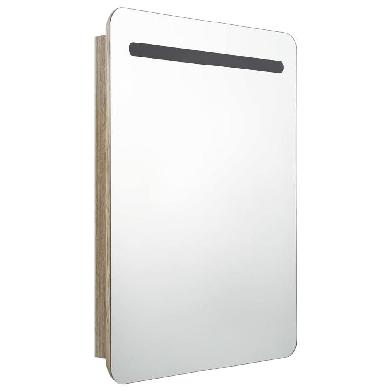 Armoire de salle de bain à miroir LED - 60 x 11 x 80 cm - Beige - MDF finition mélaminée avec étagères et charnières tampons_0