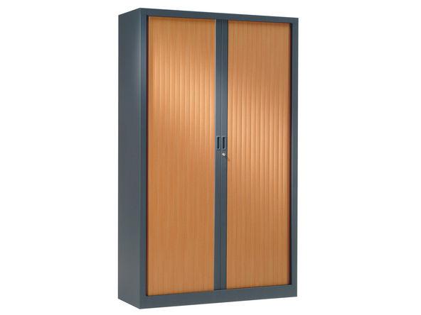 Armoire haute à rideaux bois monobloc - 1000 x 430 x 1980 mm - Anthracite et Pommier de France - 4 étagères 110 kg_0