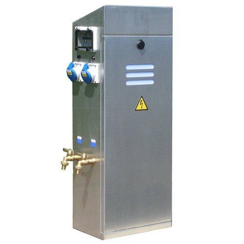 Borne d'eau et d'électricité de camping - coque en Inox 316 L - série 2460 - peinture au choix - prises 220V/380V_0