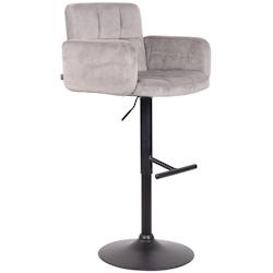 Décoshop26 - Tabouret de bar pivotant en velours gris et métal noir avec accoudoirs repose-pieds et dossier TDB10654 - gris 3002471532698_0