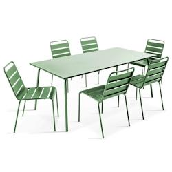 Oviala Business Ensemble table de terrasse et 6 chaises en métal vert cactus - Oviala - vert acier 106033_0