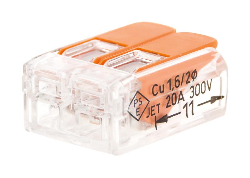 Lot de 10 bornes de raccordement S221 COMPACT - Connexion rapide - 2 conducteurs 0.2 à 4mm² - Orange - Norme CE - Wago_0