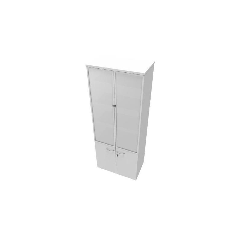 MEUBLE HAUT E-LINK DIRECTION VITRINE H. 202 CM BLANC - 2 PORTES BASSES - PORTES HAUTES VERRE