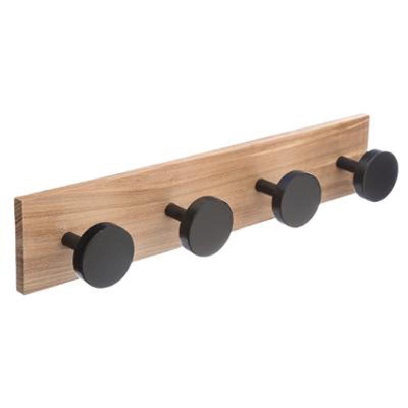 Patère en bois 4 têtes 40 cm noir - Paris Prix - à visser, 2 ans de garantie_0
