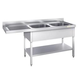 Plonge lave-vaisselle inox 2 bac 1800x600 mm avec égouttoir à gauche PREMIUM - GOLDINOX - inox 3701770816699_0