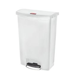Rubbermaid - Poubelle à pédale frontale large blanche 90L - plastique résistant - fermeture silencieuse_0