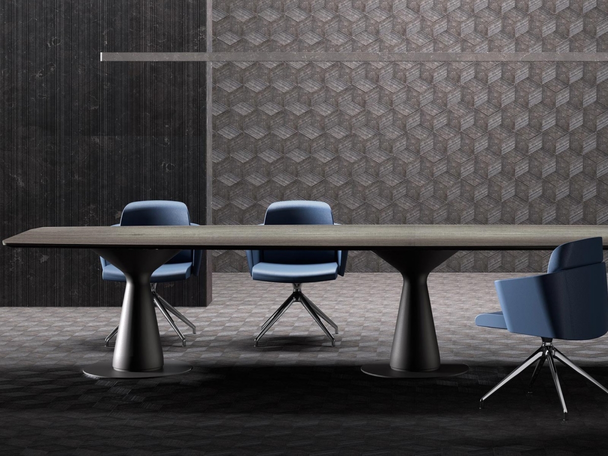 Table de réunion élégant et fonctionnel en bois et métal - METAR_0