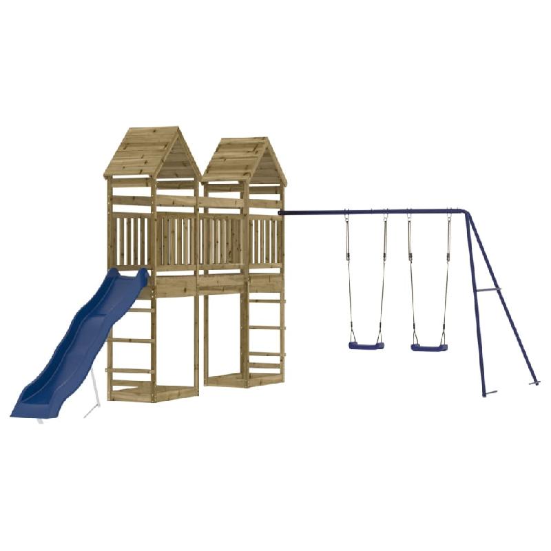 AIRE DE JEUX D\'EXTÉRIEUR BALANÇOIRES TOBOGGAN PORTIQUES ROBUSTE JEUX JARDIN 315 X 558 X 264 CM BOIS DE PIN IMPRÉGNÉ 02_0004701_0