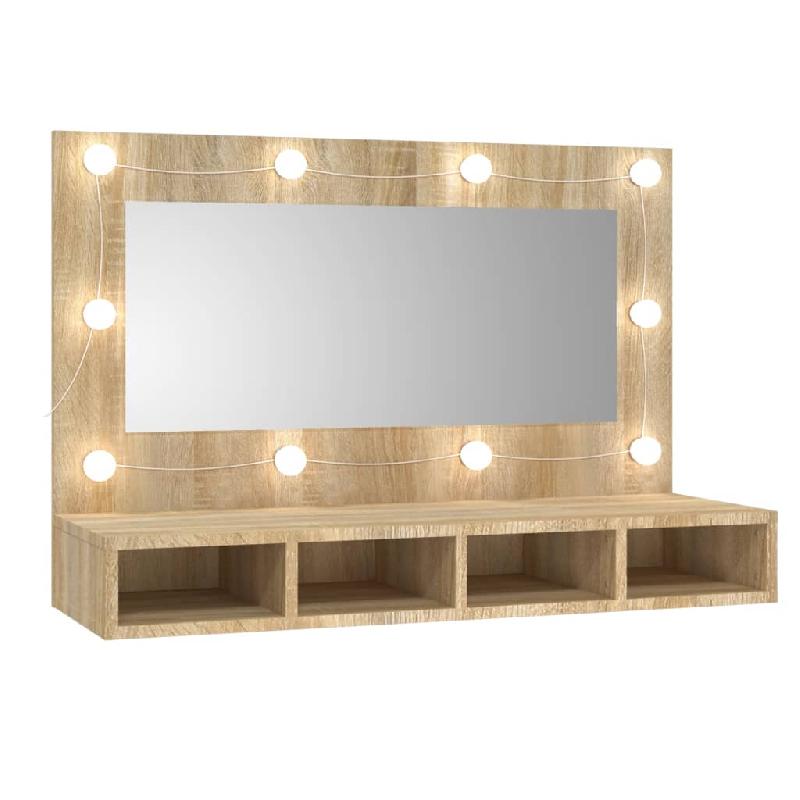 ARMOIRE À MIROIR AVEC LED 90 X 31,5 X 62 CM CHÊNE 02_0006672_0