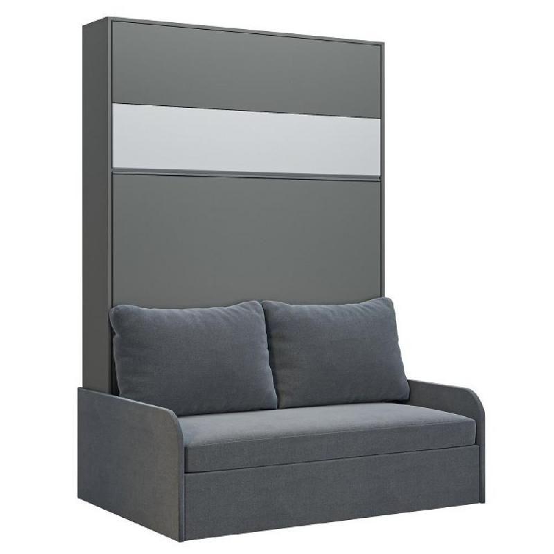 Armoire lit escamotable Bermudes Sofa gris - bandeau blanc - canapé intégré 140x200 cm_0