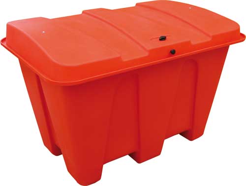 Bac à sel ou à sable PEHD 500 litres orange - étanche, anti-UV, avec serrure et passages de fourches_0