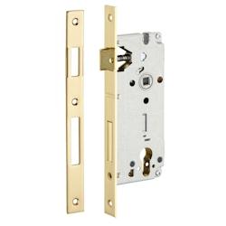 Boitier de serrure encastrable à cylindre pour porte d'entrée, axe 45mm, bouts carrés, têtière laitonnée - THIRARD - doré 3150260943436_0