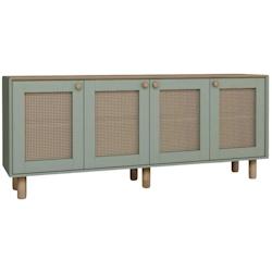 Buffet 4 portes en aggloméré Bohemian vert avec cannage (4 portes) Hanah Home - 8684283882243_0