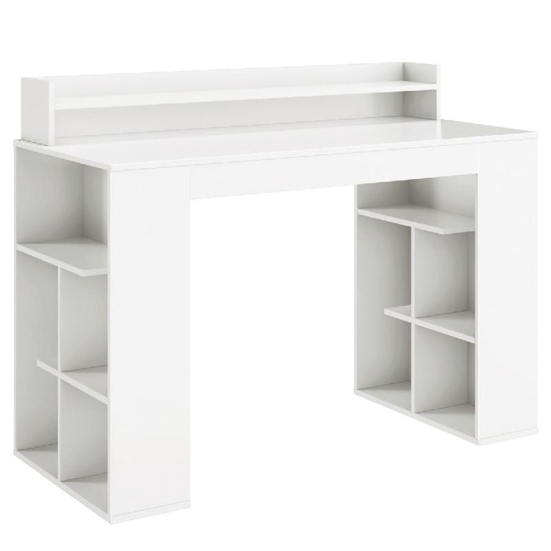 Bureau informatique blanc 120x54x90 cm - Étagère surélevée, 2 bibliothèques à 3 niveaux, design classique - Réf. 20_0008010_0