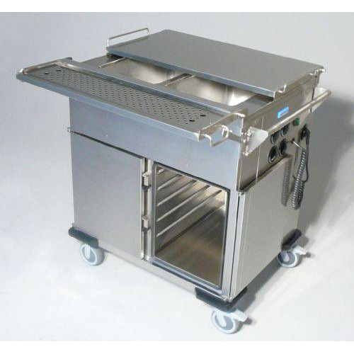 CHARIOT BAIN MARIE SUR 2 COMPARTIMENTS CHAUFFANTS AVEC COUVERCLE RABATTABLE HUPFER