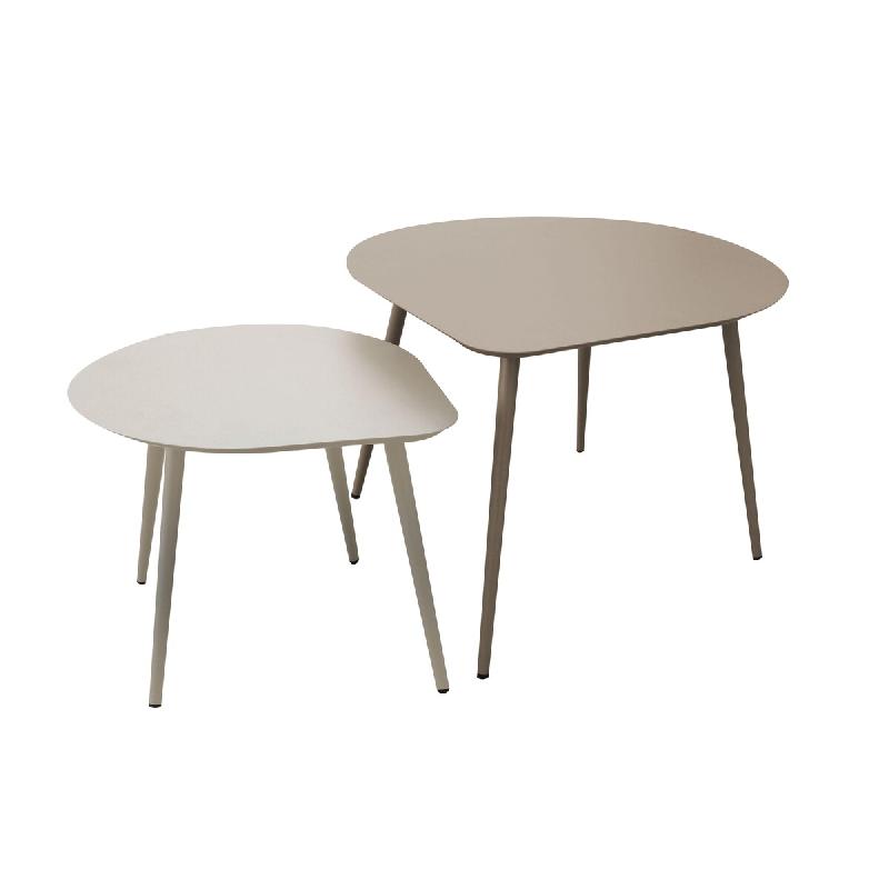 Oviala Business Lot de 2 tables basses de jardin en métal ivoire et taupe - gris acier 114741_0