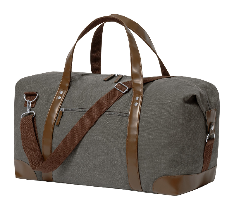 Sac de sport en toile - compartiment zippé - poche frontale - bandoulière réglable - gris foncé - 670 gr_0