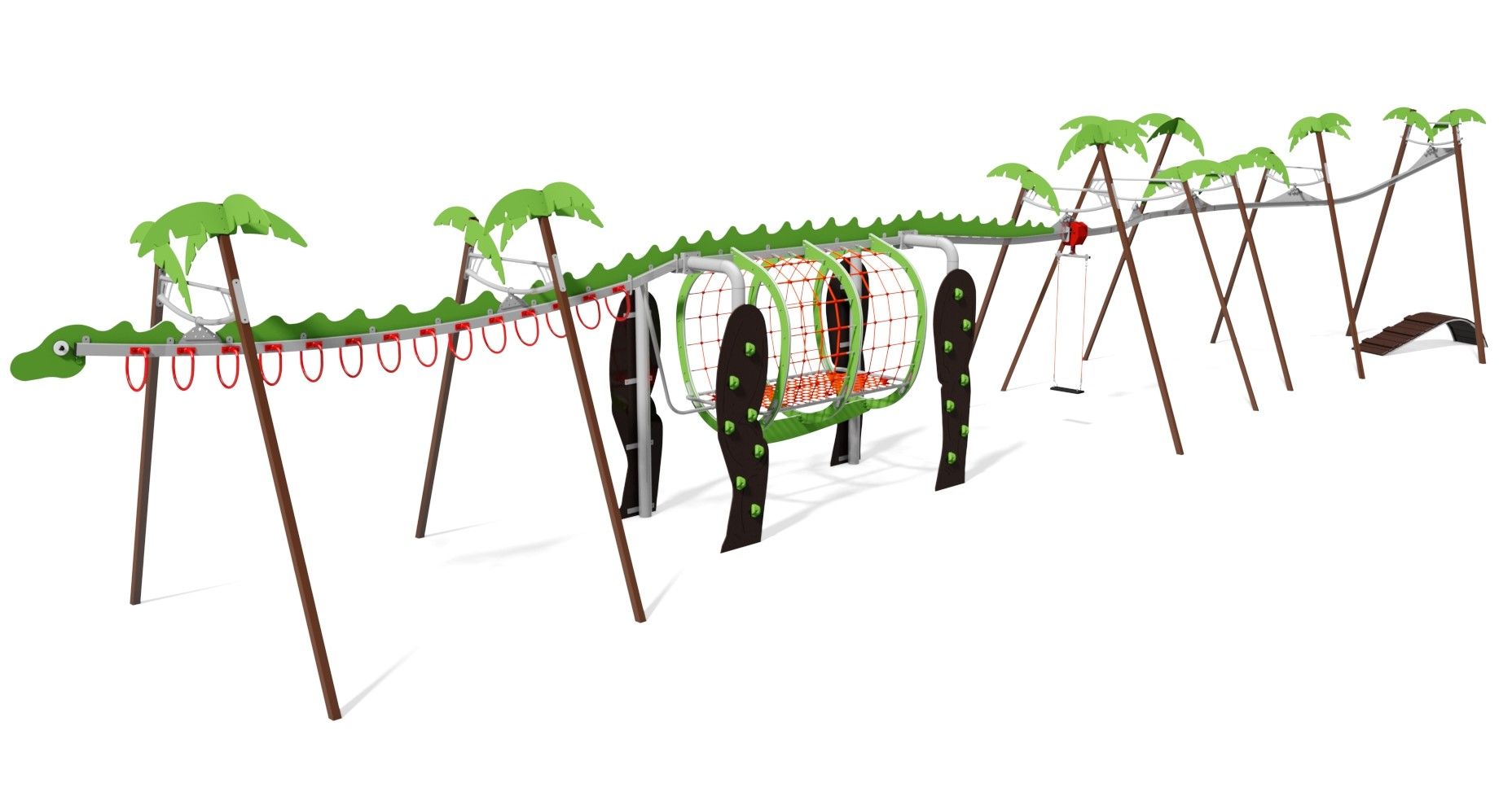 Structure de jeux multi-fonctionnelle Diplodocus - éléments d'escalade, tyrolienne et espace de rencontre_0