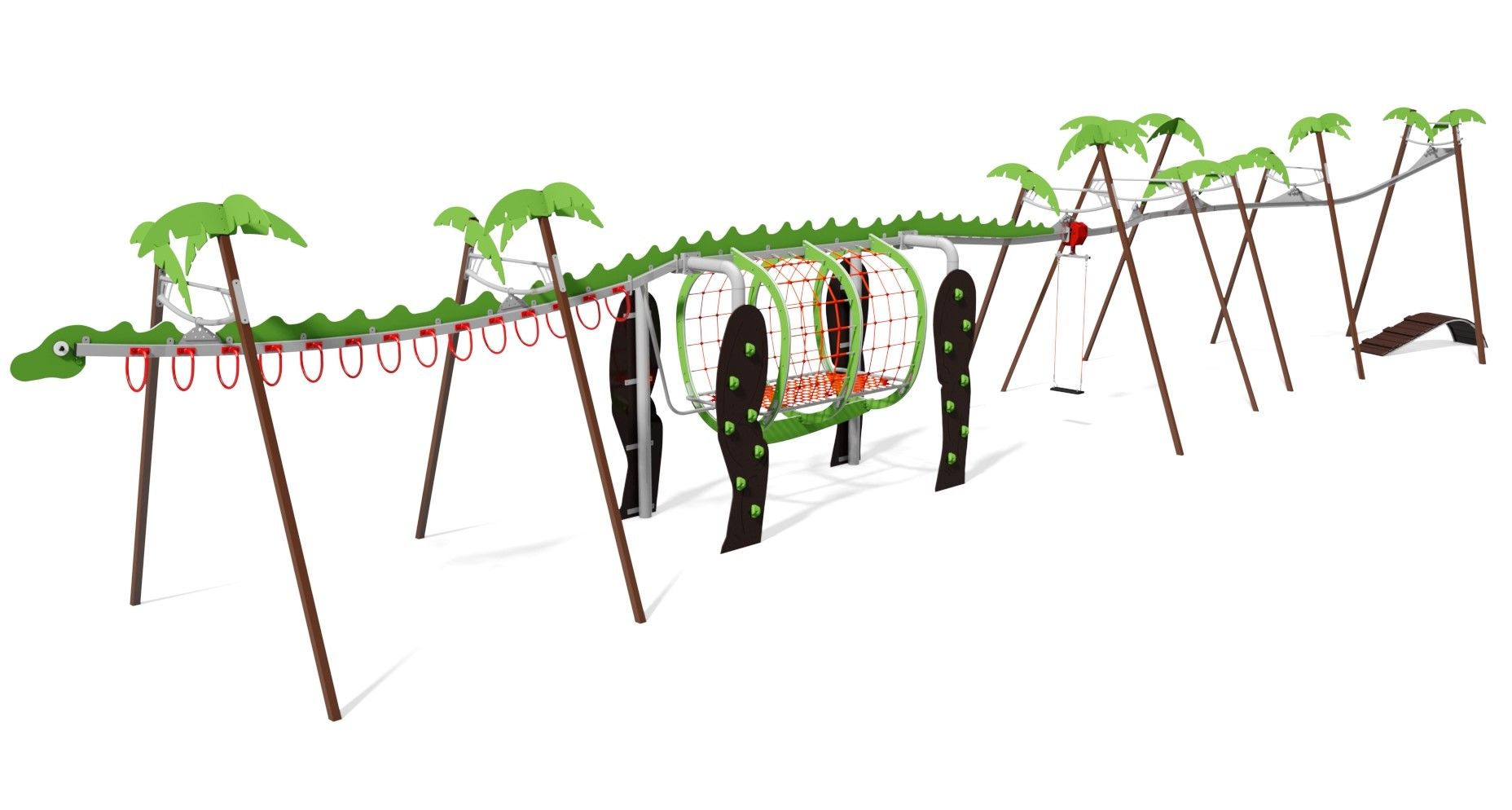 Structure de jeux multi-fonctionnelle avec éléments d'escalade, tyrolienne et de rencontre - Diplodocus_0