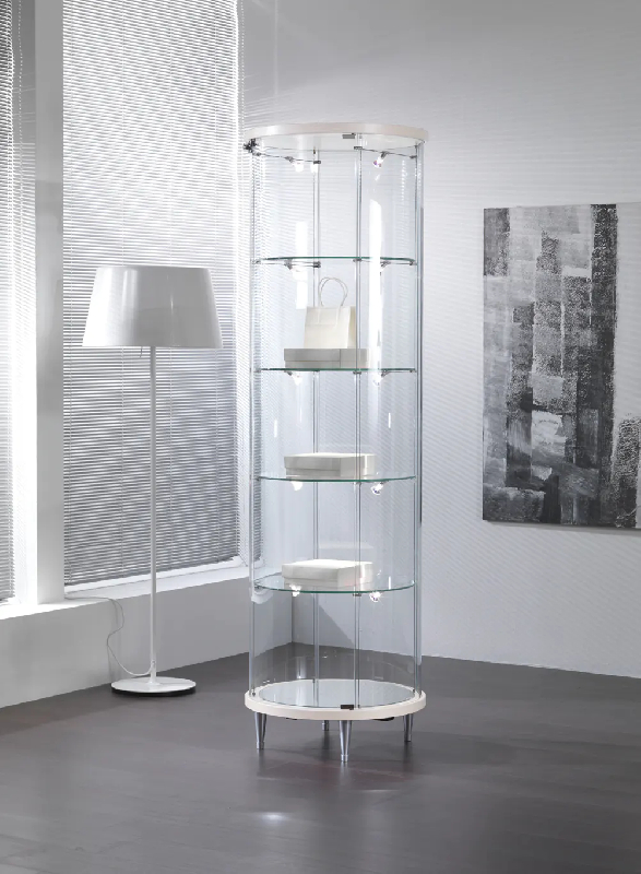 Vitrine cylindrique Ø 56 cm 203/RFVA - Blanc poli - Éclairage LED et 4 tablettes réglables_0