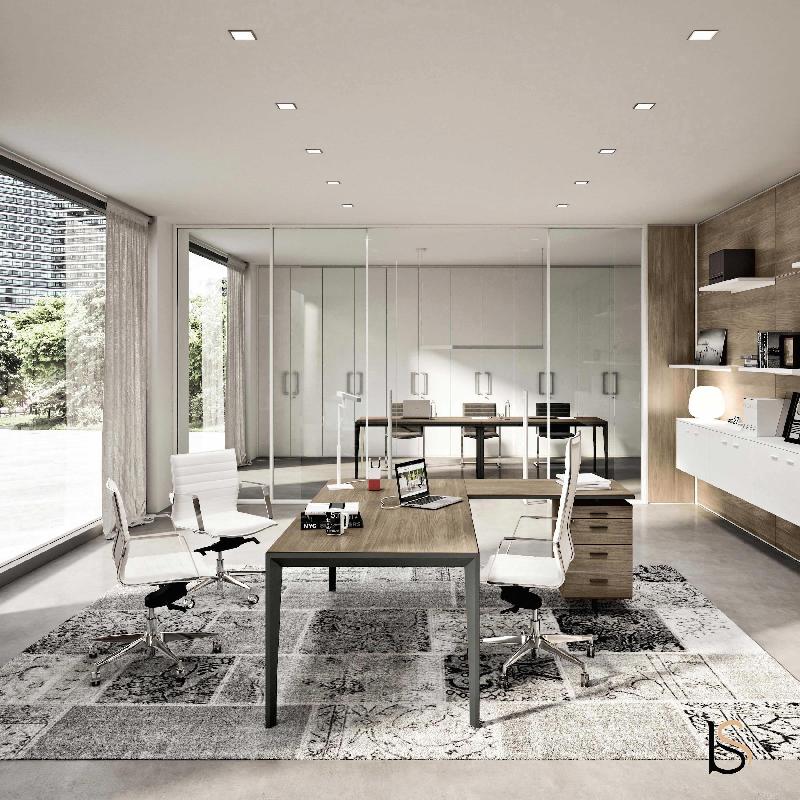 Bureau Manager avec caisson X5 - Officity. - Noyer canaletto, Droite, 200 x 190 cm_1