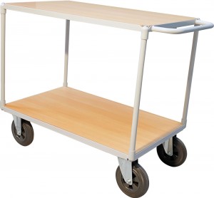 Chariot de magasin 2 plateaux en bois - robuste et pratique_0