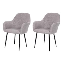 Décoshop26 - Lot de 2 chaises de salle à manger dossier arrondi design rétro en tissu gris pieds noirs 04_0007350 - gris 3000262073504_0