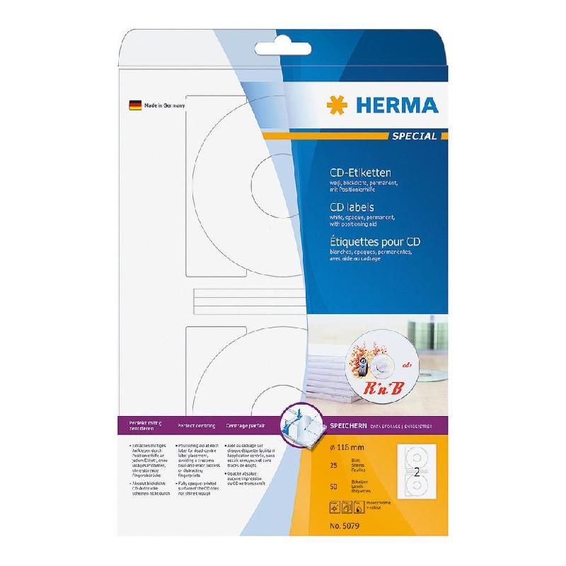 HERMA ÉTIQUETTES POUR CD -  116 MM - MULTI-USAGE - POCHETTE DE 50 ÉTIQUETTES