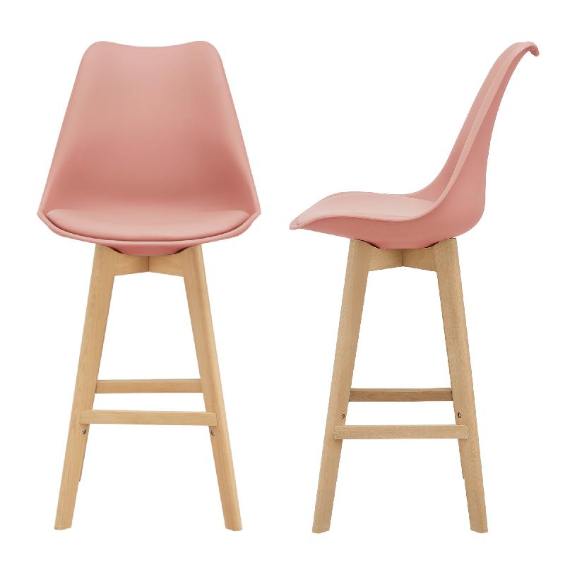 LOT DE 2 TABOURETS DE BAR SIÈGE AVEC DOSSIER ET REPOSE-PIED HÊTRE 105 CM ROSE 03_0002782_0