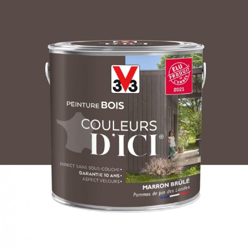 Peinture bois extérieur couleurs d'ici® V33 - Marron brûlé velours 2L - Ultra-couvrante et résistante 10 ans_0