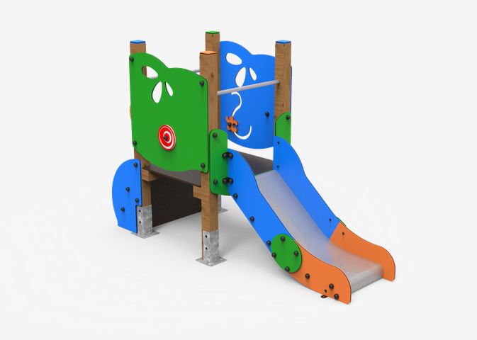 Structure de jeu en bois KLASIK JEK09 - Aire de jeux avec panneaux ECOPLAY et filets anti-vandalisme_0