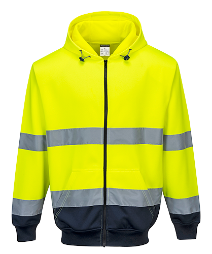 Sweat a  capuche bicolore a  zip jaune marine b317, l_0