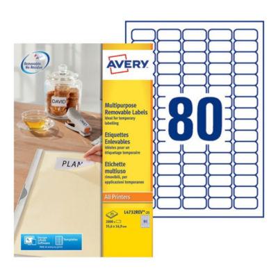 Avery L4732REV Etiquettes enlevables 35,6 x 16,9 mm blanches imprimantes jet d'encre et laser - 25 feuilles - 2000 étiquettes_0
