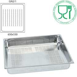 Bac gastronorm perforé 2/1 - 65 mm de hauteur - 19,5 litres - Acier inox AISI 304 - Norme EN 631_0