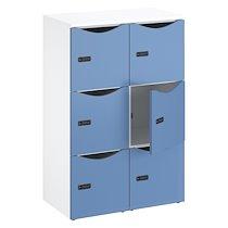 Casier de bureau Lockers 6 cases - Corps blanc, portes bleu argile - H 132,9 cm_0