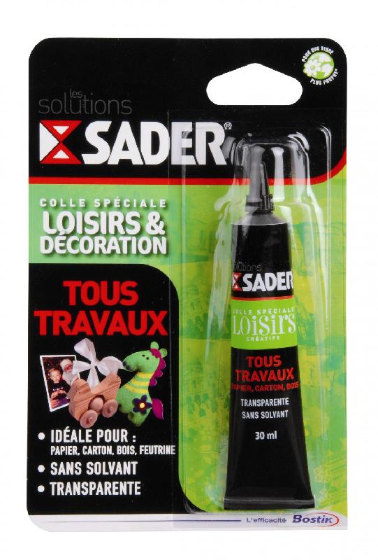 Colle réparation spéciale loisirs et décoration - SADER - 30ml - Transparente, sans solvant, pour supports poreux_0