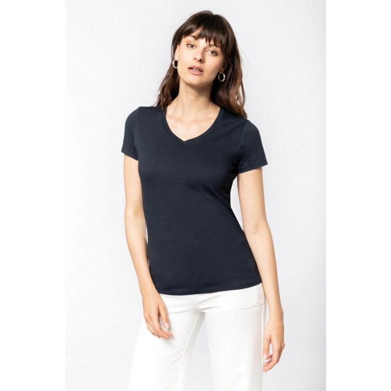 K3003 - T-shirt Supima col V manches courtes femme - 100% coton, maille jersey de qualité supérieure_0