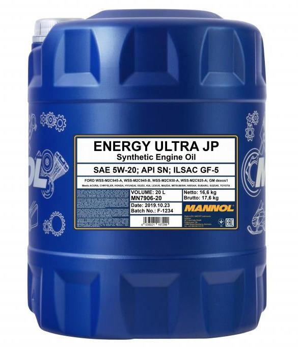 MANNOL - Huile moteur synthétique ENERGY ULTRA JP 5W-20 - 20L - MN7906-20 - API SP, ILSAC GF-6A_0