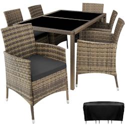 Tectake Salon de jardin 6 places avec housse de protection - marron naturel/gris foncé - 404322 - beige multi-matériau 404322_0