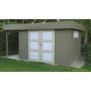 Abri de jardin en bois 28 mm - toit plat moderne avec extension - s8221-s8523-1plancher_0