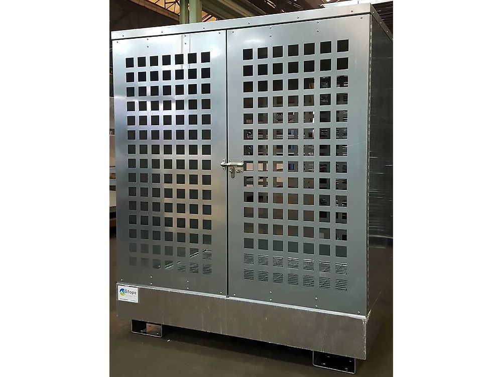 Box de stockage en acier pour 2 fûts - abri de rétention avec parois ajourées_0