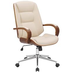 CLP Fauteuil de bureau Yankton en similicuir avec coque de siège en bois Noyer / Crème - beige polyester 318677_0