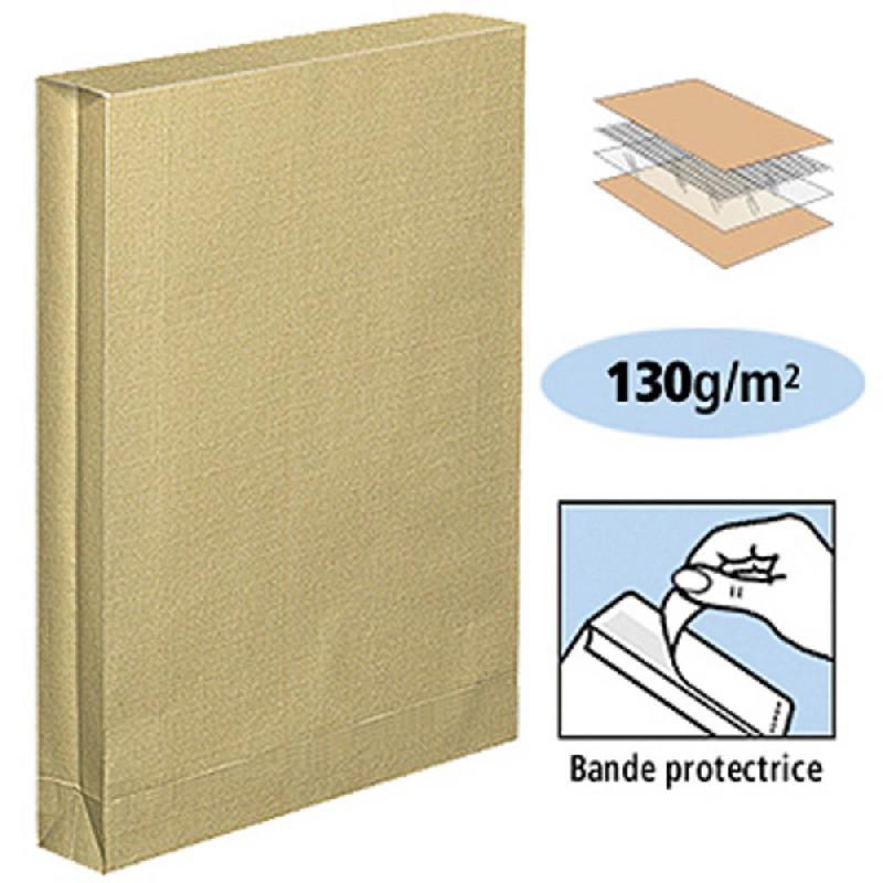 COURONNE BOÎTE DE 25 POCHETTES AVEC SOUFFLET SANS FENÊTRE - AUTO-ADHÉSIVES - EN KRAFT BLOND ARMÉ - 260 X 330 MM (130 G/M²) - COULEUR KRAFT BLOND