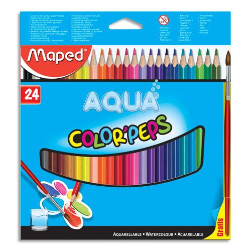 CRAYONS DE COULEUR AQUARELLABLES MAPED COLOR'PEPS - BOÎTE DE 24 + 1 PINCEAU OFFERT