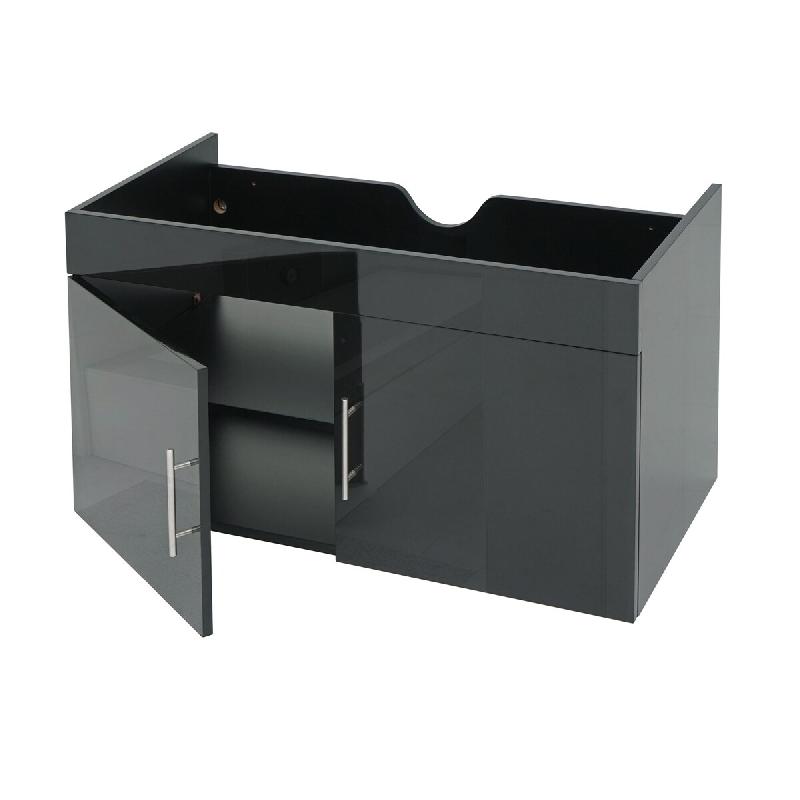 Décoshop26 - Meuble sous-vasque 90 cm meuble de salle de bain suspendu avec 2 portes et étagère réglable MDF noir brillant 04_0010535 - noir 30002_0
